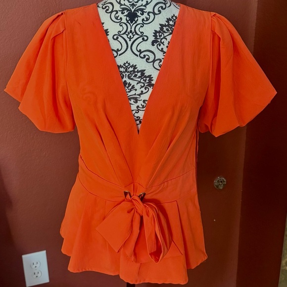 Tops - Elegant orange Lace Blouse with Bell Sleeves
